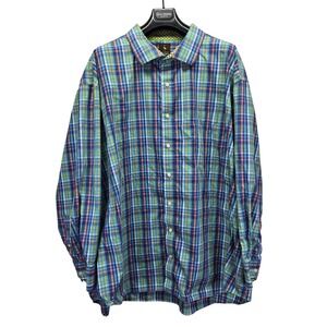 Tailorbyrd Men 5X Plaid Button Down Shirt Blue Green Long Sleeve Colorful Preppy